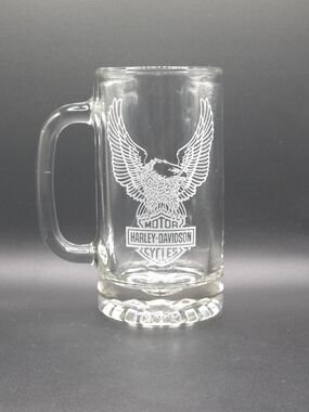 Harley-Davidson Clear Glass Mug with Etched Eagle Logo